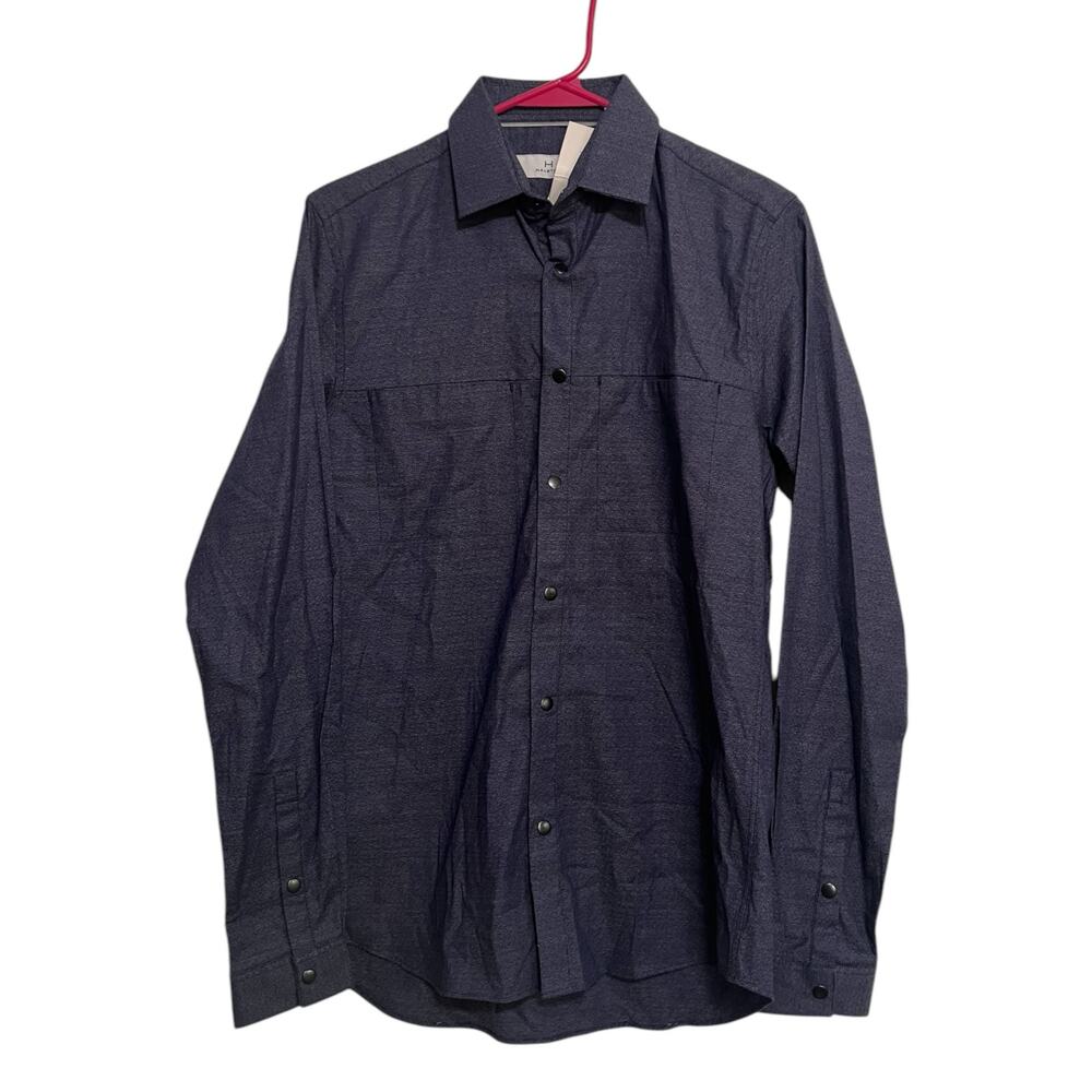 H Halston Men’s Button Up Dress Shirt Size Small Navy Blue Smart Casual